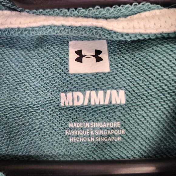 Mens Green Under Armour Short Sleeve Hoodie Shirt Modern Fit Gym Training Size M - Picture 6 of 12